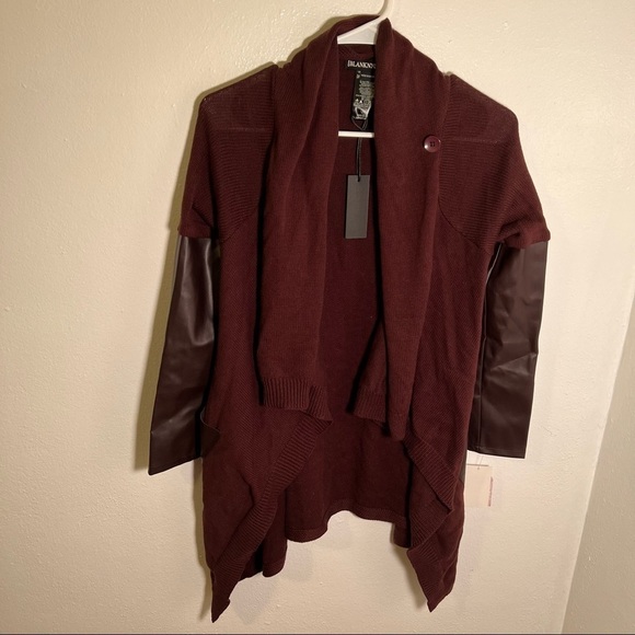 Blank NYC Faux Leather Trim High Low Cardigan Permanent Marker - Picture 3 of 12